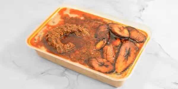Ewa agoyin mashed beans with fried plantain in Winnipeg